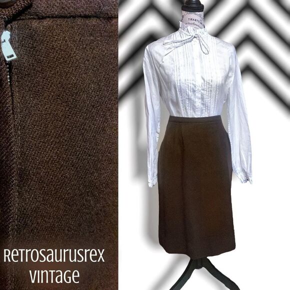 Vintage Dresses & Skirts - 𝅺vintage 1960’s Brown Wool High Waisted  Pencil Wiggle Skirt, Small, Russ